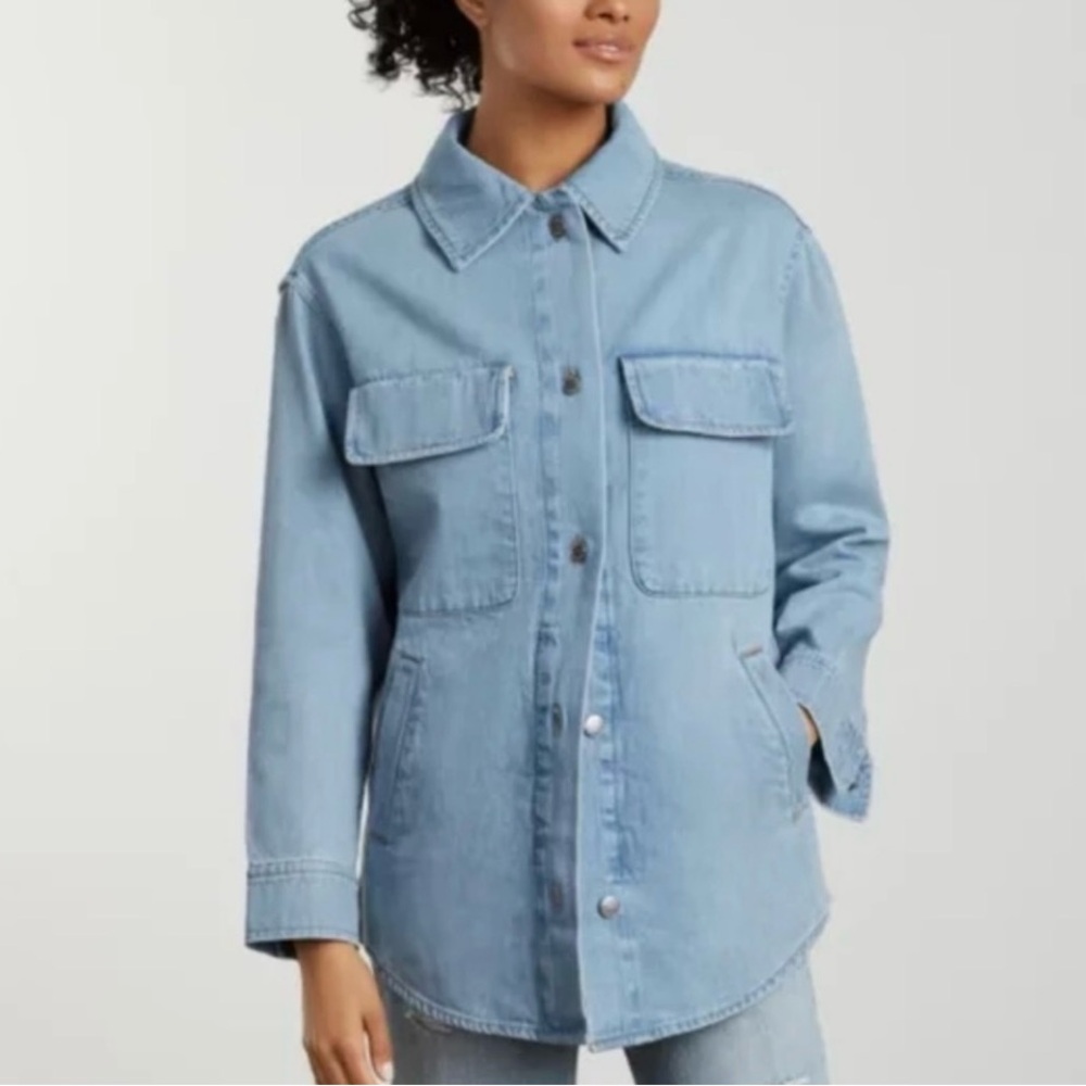 Everlane The Denim Shirt Jacket Shacket Light Wash Organic Cotton Oversized-XS